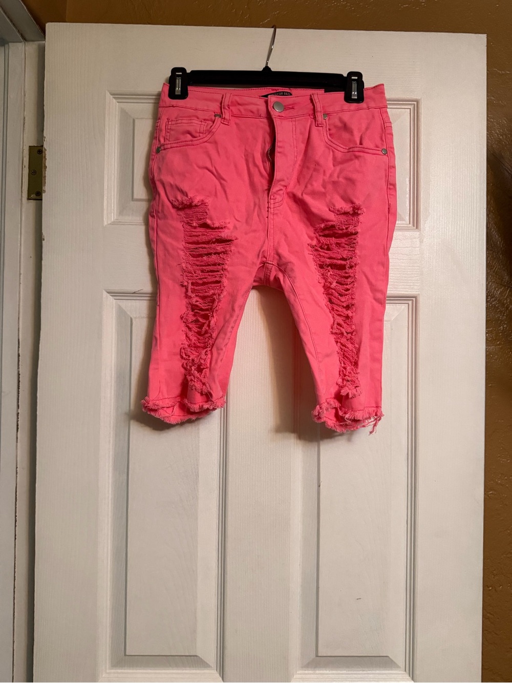 American Bazi Neon Pink Distressed Bermuda Shorts